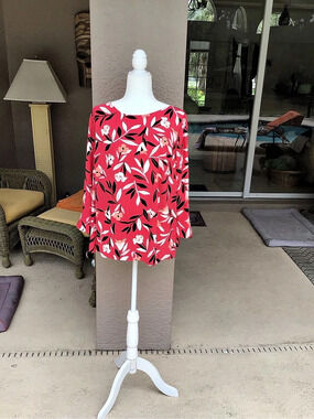 NWT Talbots Floral Long Sleeve Blouse Pink & Black XL